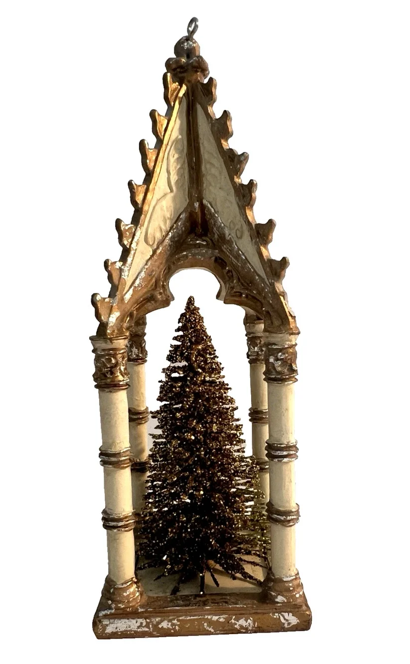 Molden Resin Distressed Cathedral Arch Gold Glitter Christmas Tree Ornament Deco